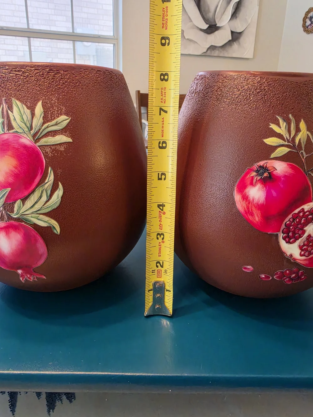 Pair of ceramic pomegranate decorative jars/vases Reddish-brown finish